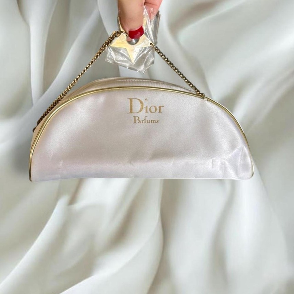 NWT Dior Parfums white satin pouch gold star chain y2k mcbling grunge boho